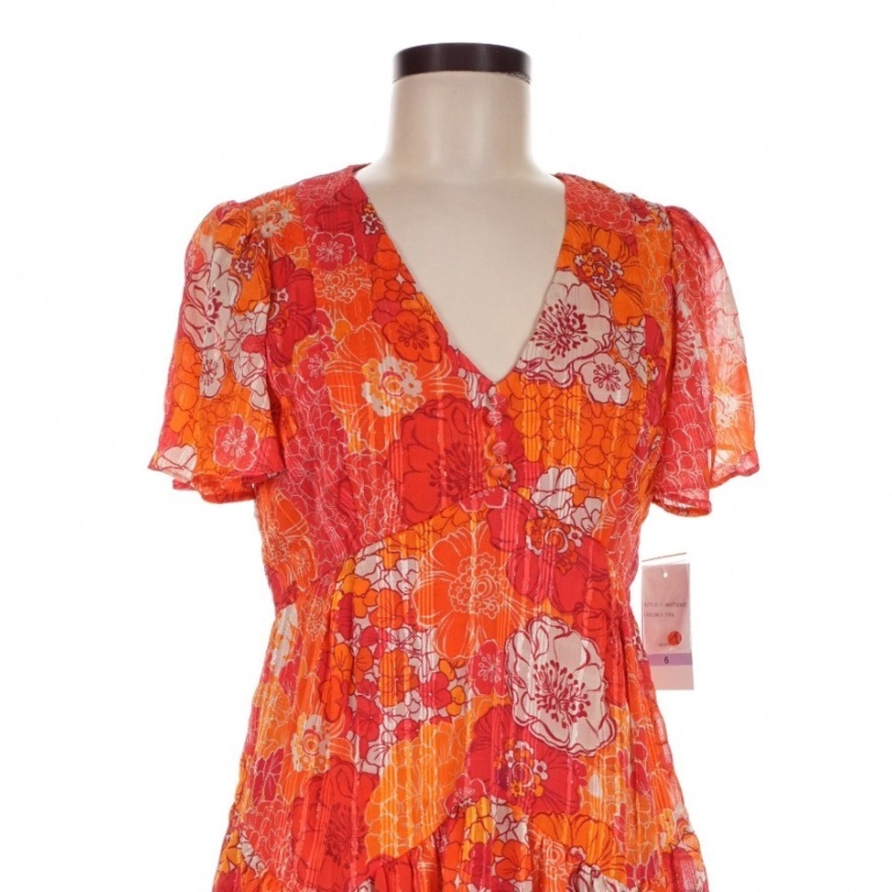 Taylor Orange Floral Fit & Flare Dress Size 6 70s Romantic Boho NWT - Picture 3 of 10